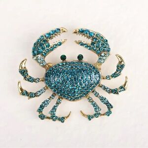 Blue and Gold Crab Brooch New